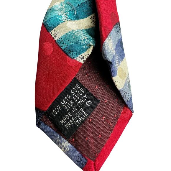 Rene Lezard Red Multicolor Geometric 100% Silk Tie - Picture 3 of 7